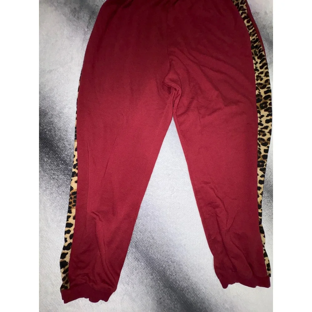 Shein‎ Burgundy Red Leopard Side Stripe Joggers Plus 2XL High Rise Sweatpants